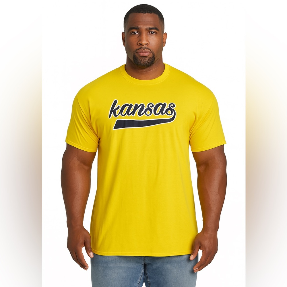 Gildan Soft Style Yellow Kansas Unisex Short Sleeve Graphic Tee size 2XL